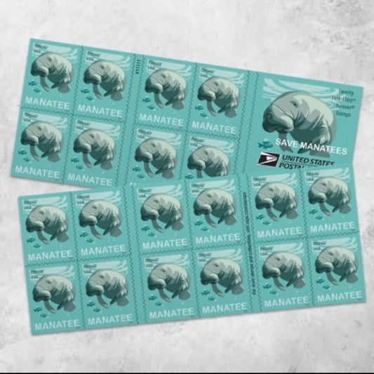 Save the Manatees Forever stamps 5 books of 20 (100 stamps total)